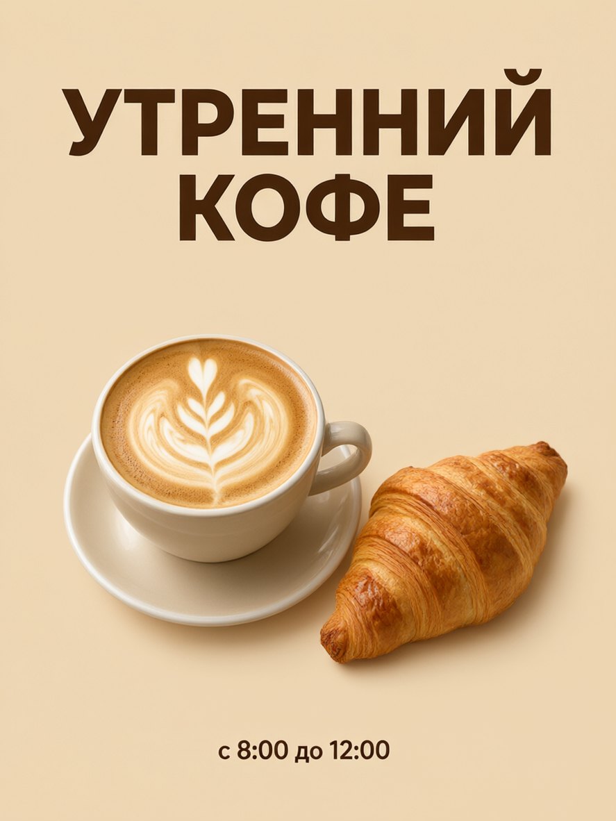 Постер Qwen Image с надписью &laquo;Утренний кофе&raquo; на русском