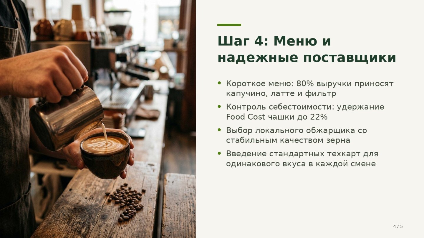 Слайд 4 презентации &laquo;Как открыть кофейню с нуля&raquo;, созданной в Manus